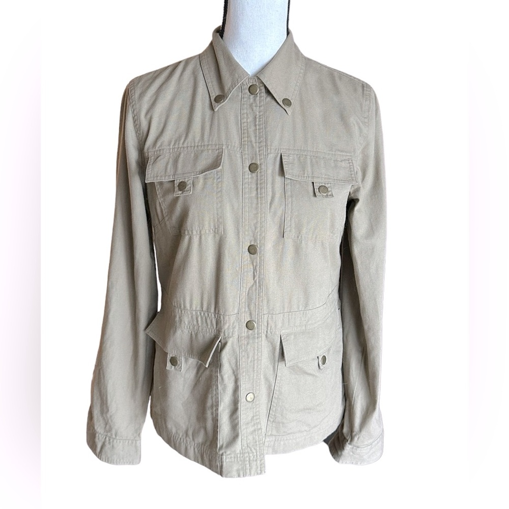LOFT Size‎ L Womens Beige Khaki Military Cargo Jacket Cotton